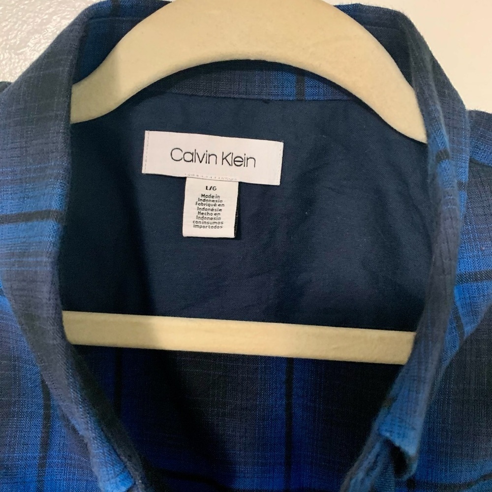 Calvin Klein Vibrant blue/black check lightweight flannel SZ L - Picture 5 of 8
